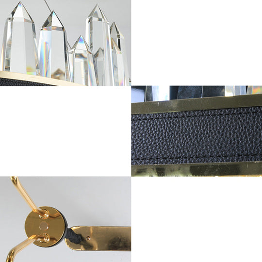 Minimalist Black Crystal Pendant Light For Living Room - Icicle Shaped Chandelier Lighting