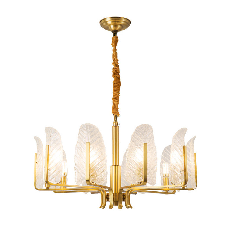 Postmodern Seedy Glass Gold Leaf-Shaped Chandelier Light for Living Room Ceiling