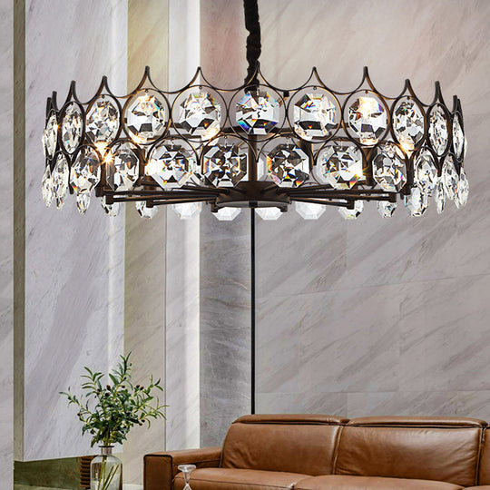 Modern Black Geometric Crystal Chandelier Pendant Light For Living Room