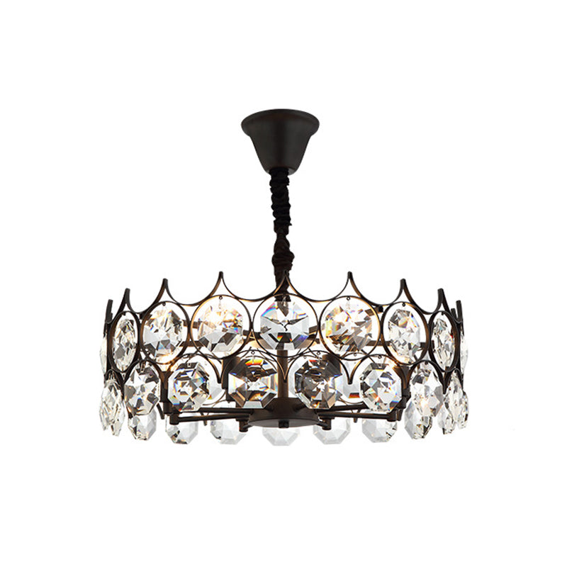 Modern Black Geometric Chandelier with Beveled Crystal Pendant Light for Living Room