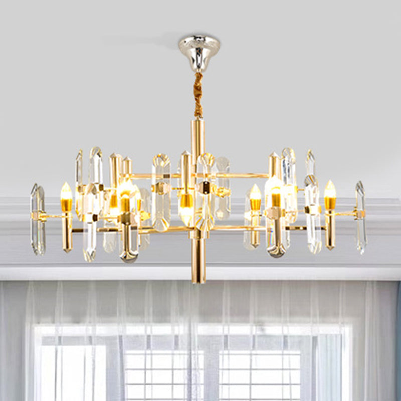 Gold Sputnik Suspension Chandelier with Artistic Clear K9 Crystal - Perfect for Living Room