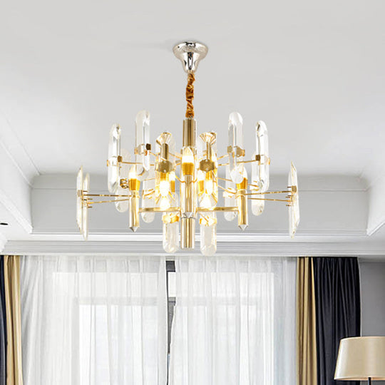 Gold Sputnik Suspension Chandelier with Artistic Clear K9 Crystal - Perfect for Living Room