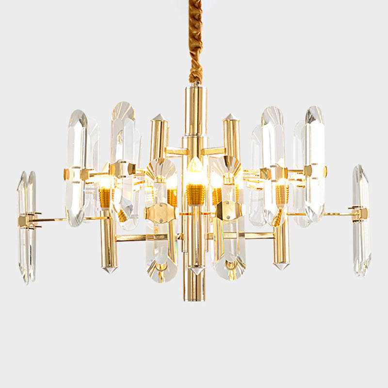 Gold Sputnik Suspension Chandelier with Artistic Clear K9 Crystal - Perfect for Living Room
