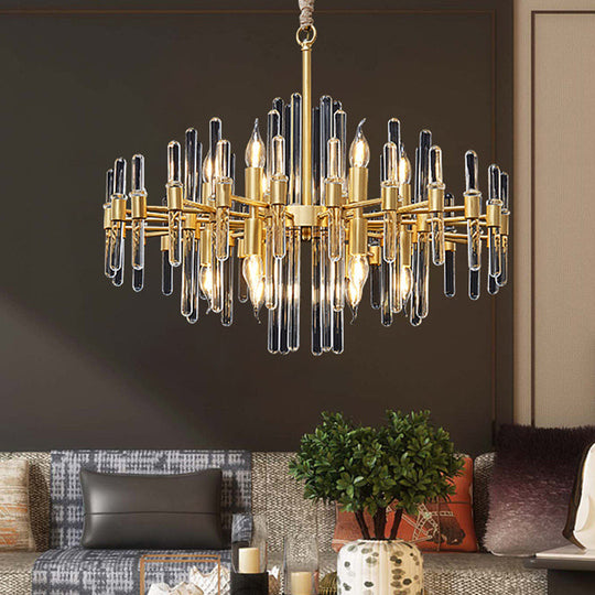 Radiant Gold Chandelier With Crystal Rods: Minimalist Pendant Light