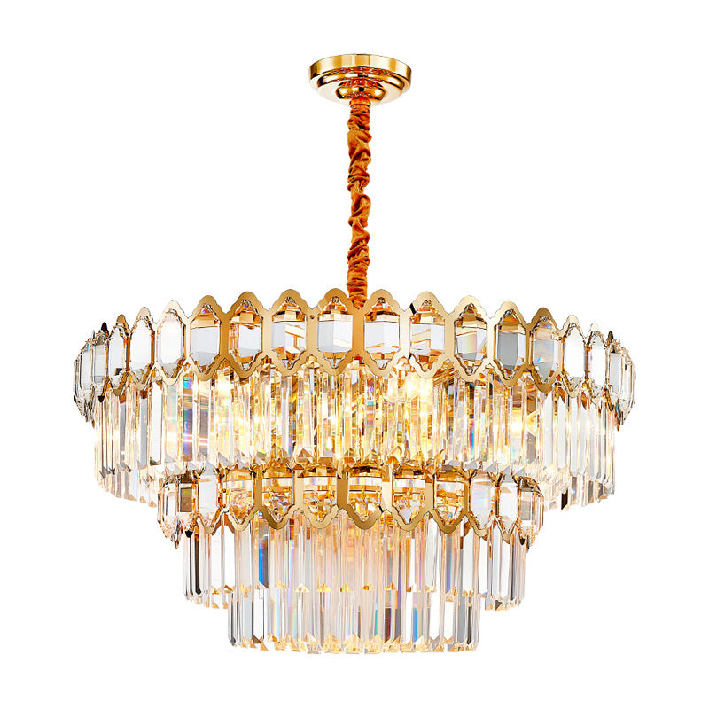 Artistic Prismatic Crystal Gold Pendant Light for Living Room - Tiered Round Suspension Light