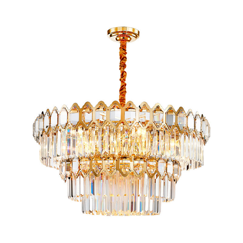 Artistic Prismatic Crystal Gold Pendant Light For Living Room - Tiered Round Suspension / 31.5