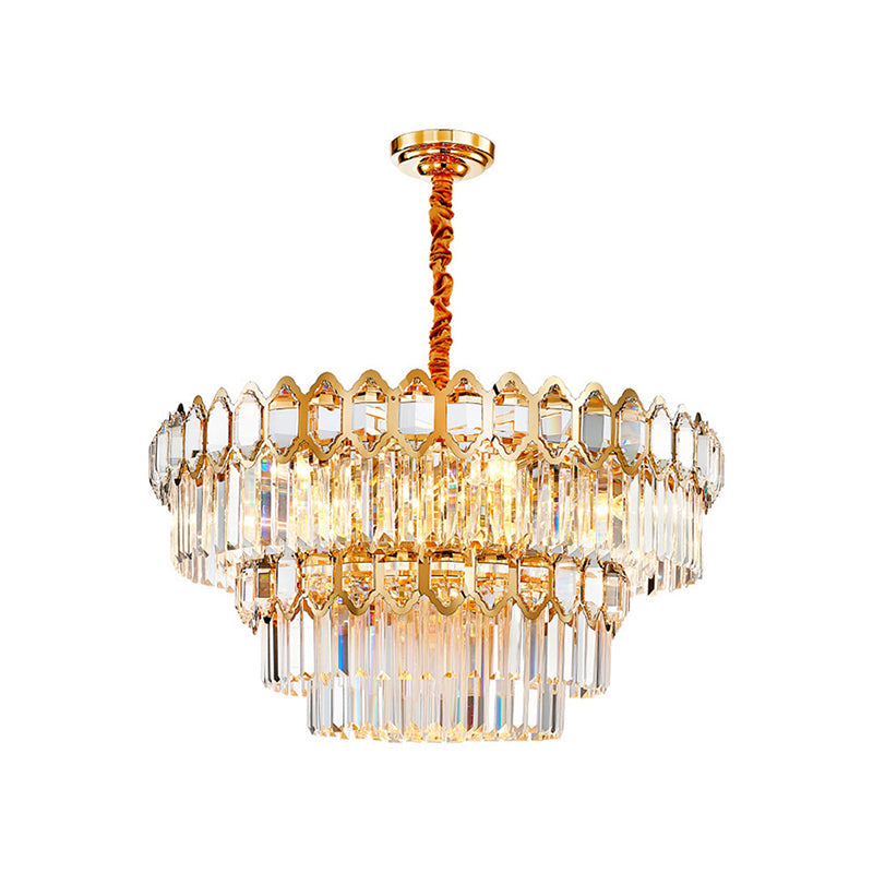 Artistic Prismatic Crystal Gold Pendant Light For Living Room - Tiered Round Suspension / 23.5