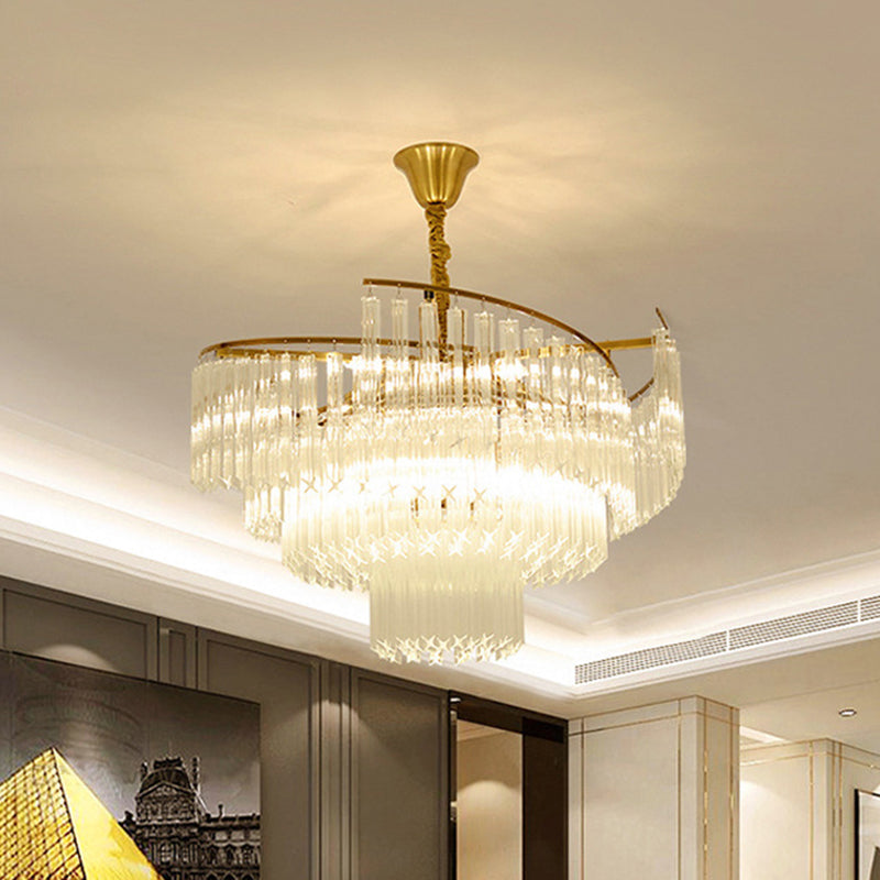 Clear Crystal Postmodern Gold Chandelier for Layered Living Room Ceiling Lighting