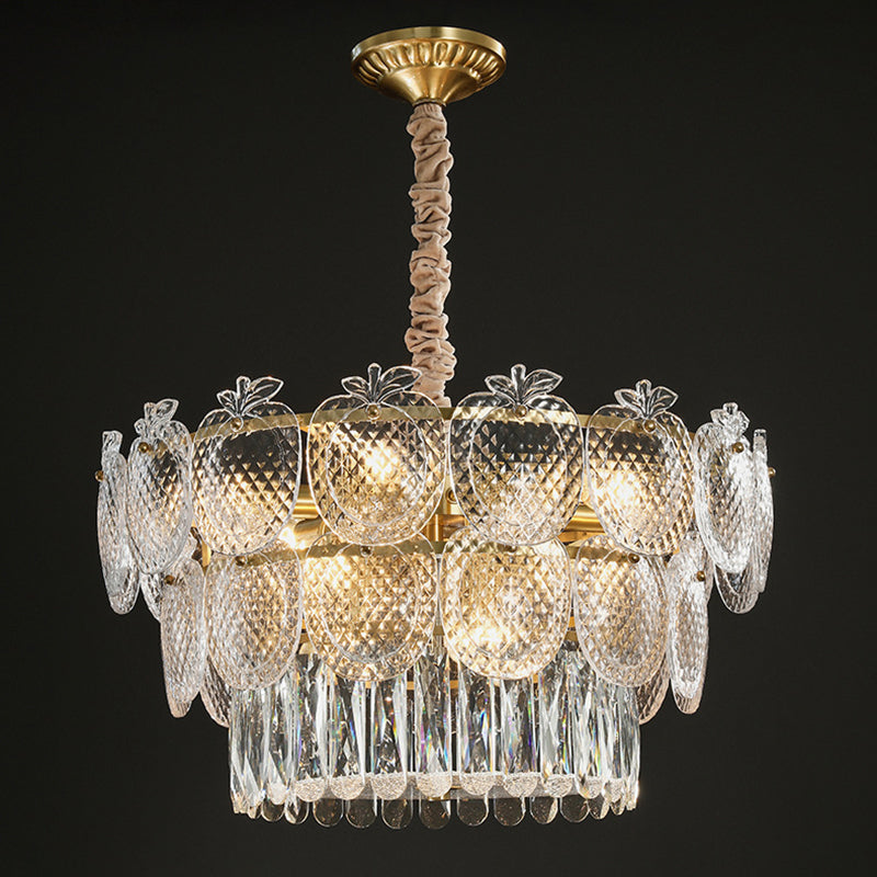 Gold Apple Shaped Chandelier Pendant Light for Living Room: Simplicity Textured Glass Fixture