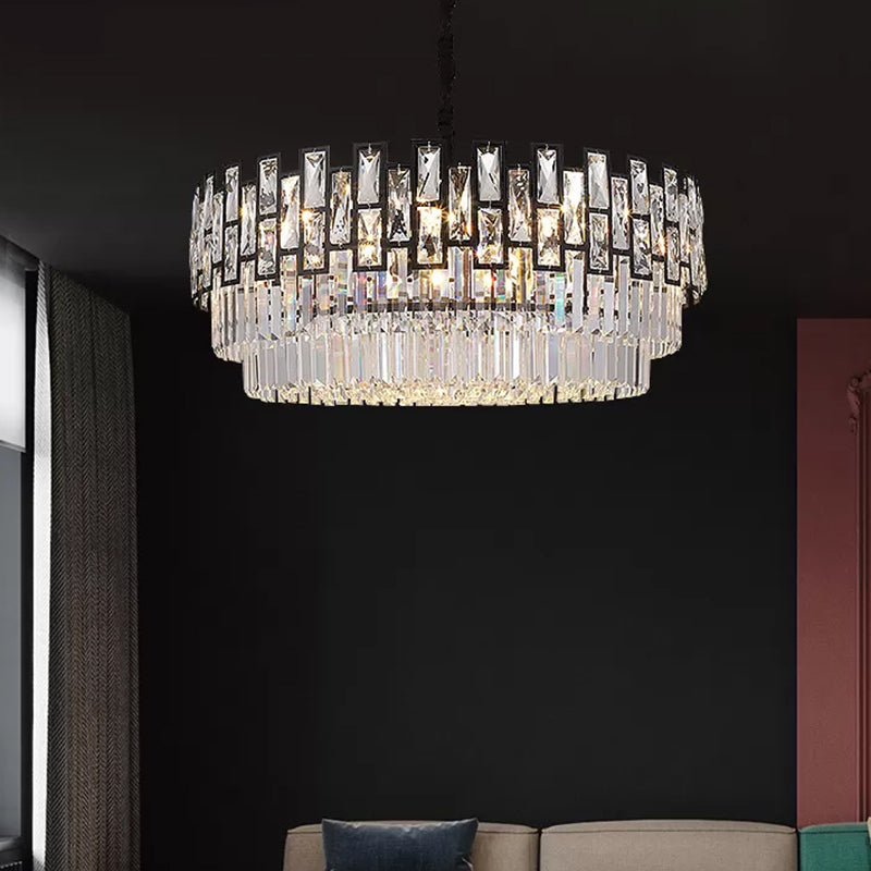 Black Round Crystal Chandelier Light for Living Room - Modern Ceiling Lighting Fixture