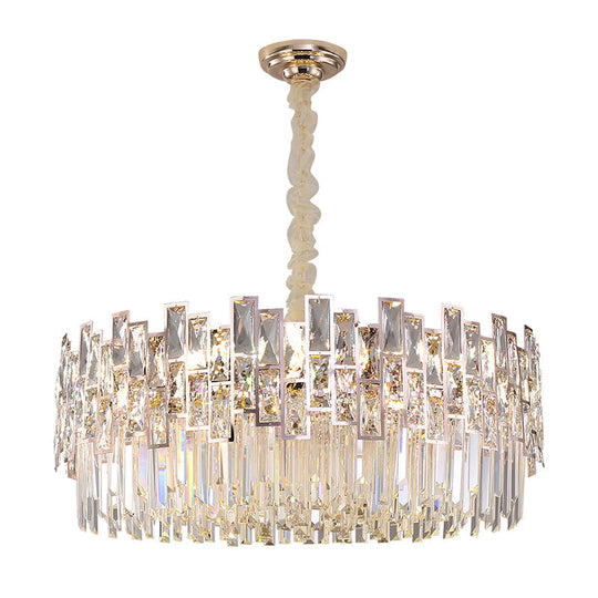 Stylish Layered Chandelier Pendant Light - Clear Crystal Gold Finish Ideal For Dining Room