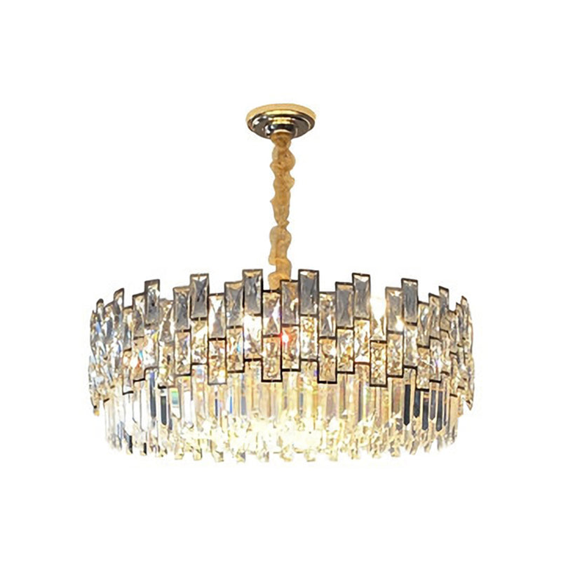 Stylish Layered Chandelier Pendant Light - Clear Crystal Gold Finish Ideal For Dining Room