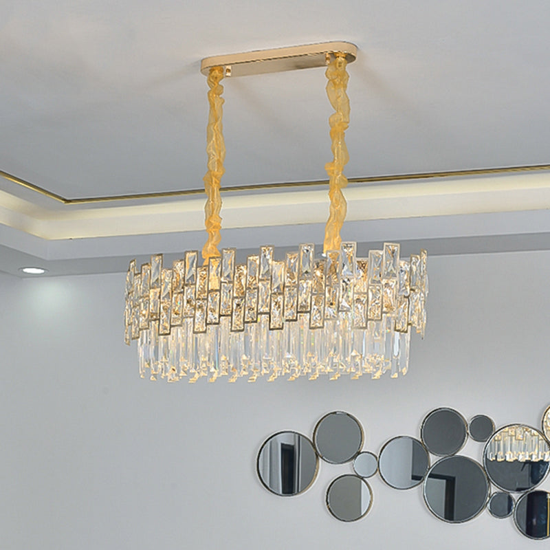 Stylish Layered Chandelier Pendant Light - Clear Crystal Gold Finish Ideal For Dining Room / Small