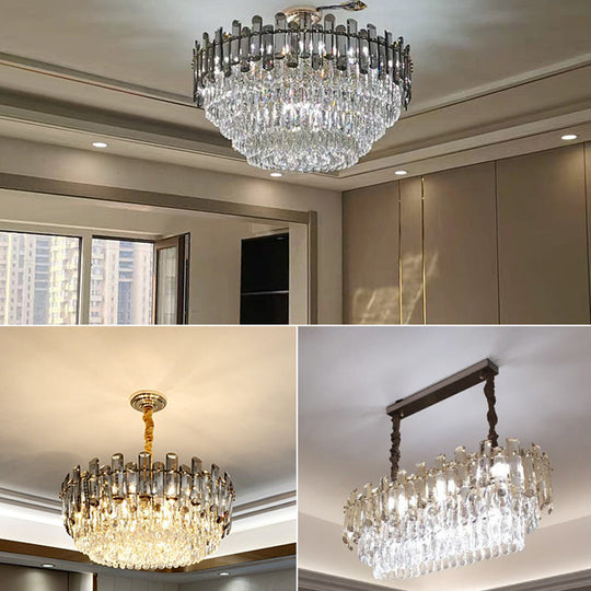 Modern Multi-Tiered Living Room Chandelier with K9 Crystal Simplicity - Clear Pendant Light Fixture