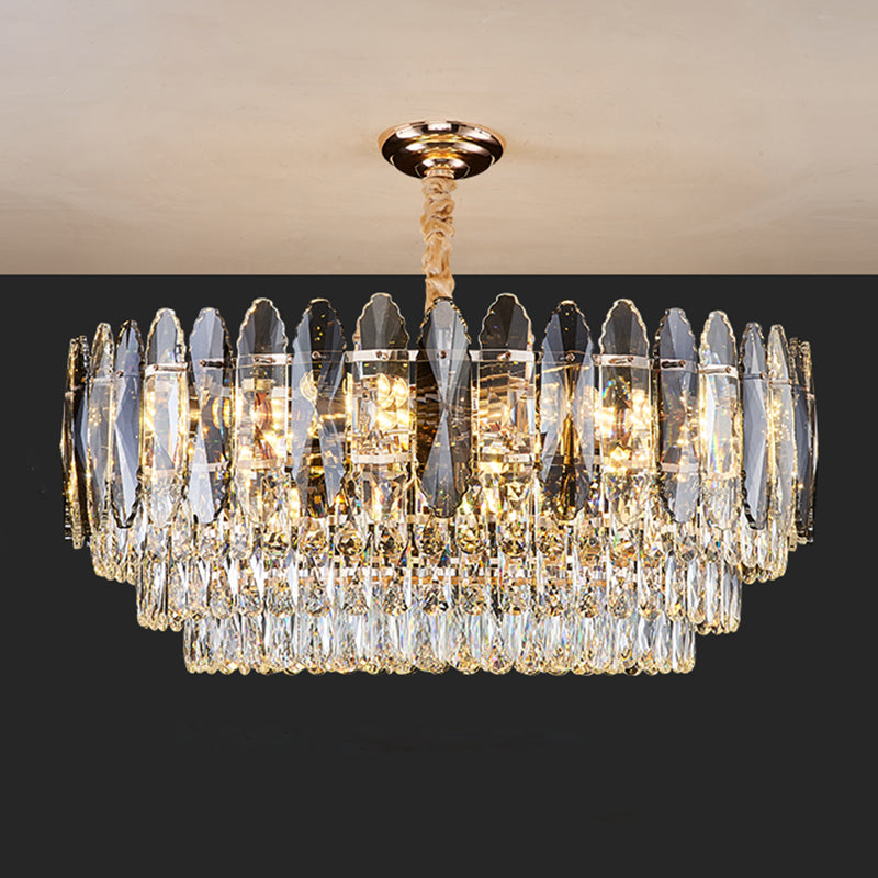 Minimalist Gold Tiered Chandelier With Clear K9 Crystal - Artistic Pendant Light For Living Room 21