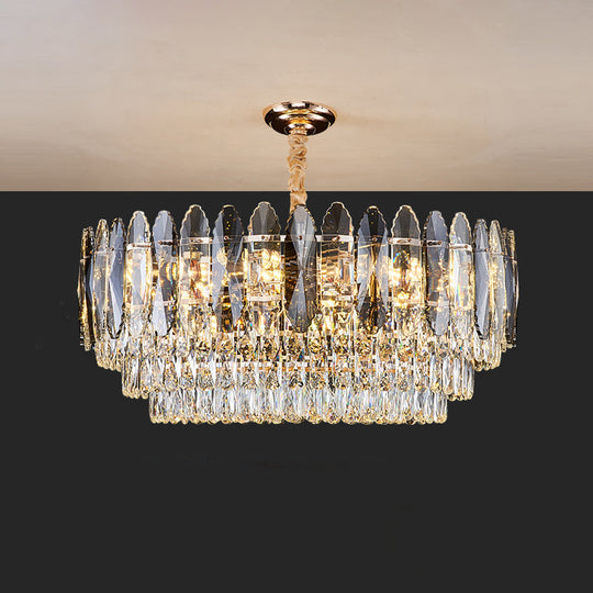 Minimalist Gold Tiered Chandelier With Clear K9 Crystal - Artistic Pendant Light For Living Room