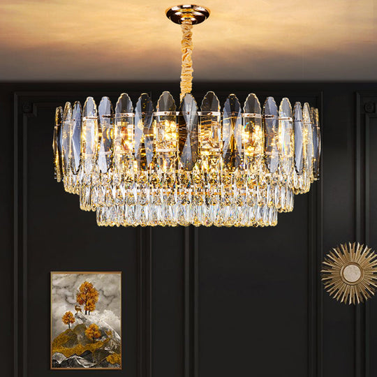 Minimalist Artistic Tiered Chandelier with Clear K9 Crystal and Gold Pendant Light