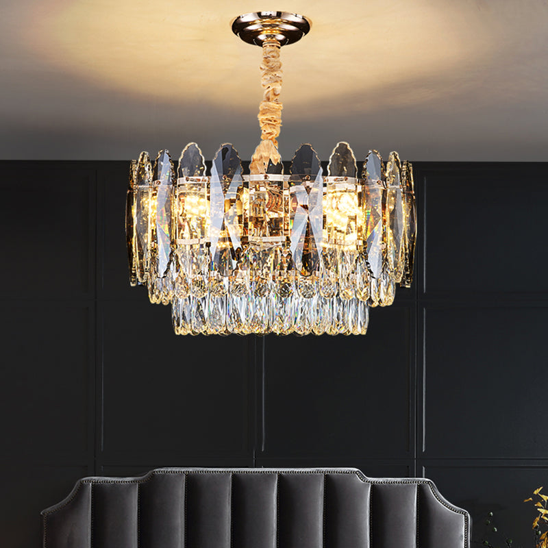 Minimalist Gold Tiered Chandelier With Clear K9 Crystal - Artistic Pendant Light For Living Room 11