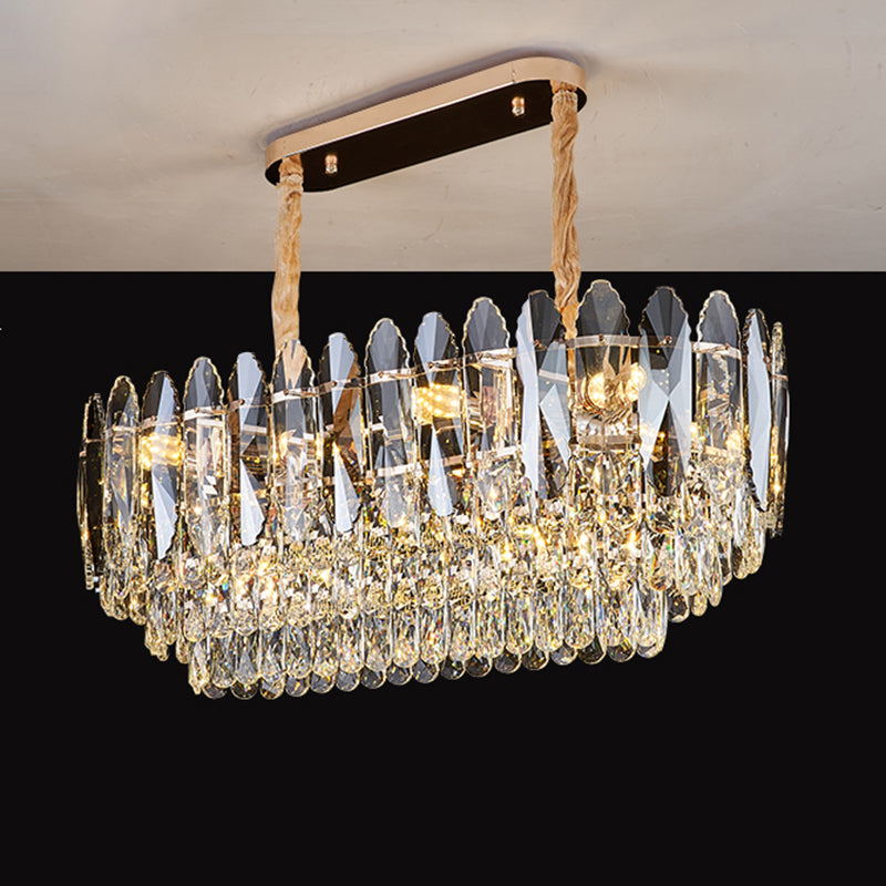 Minimalist Gold Tiered Chandelier With Clear K9 Crystal - Artistic Pendant Light For Living Room 10