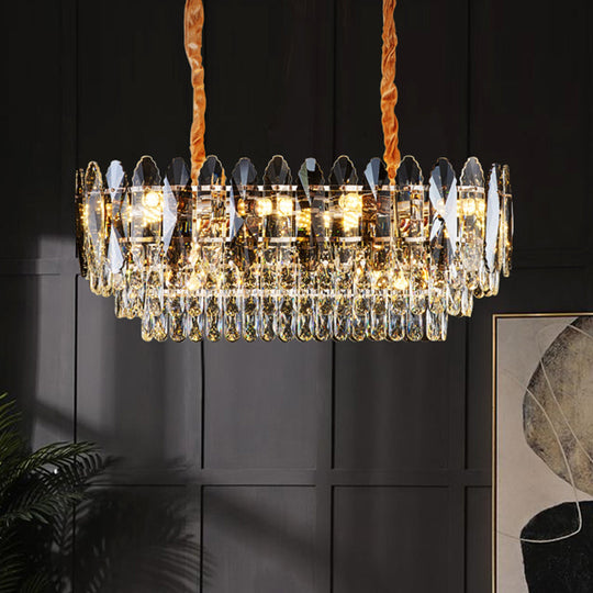 Minimalist Gold Tiered Chandelier With Clear K9 Crystal - Artistic Pendant Light For Living Room