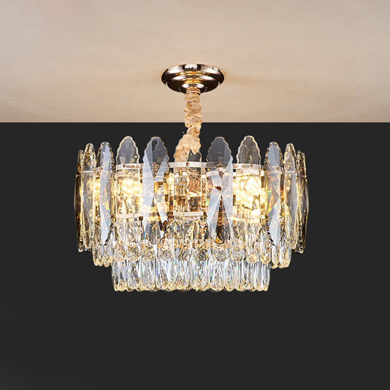 Minimalist Gold Tiered Chandelier With Clear K9 Crystal - Artistic Pendant Light For Living Room 8 /