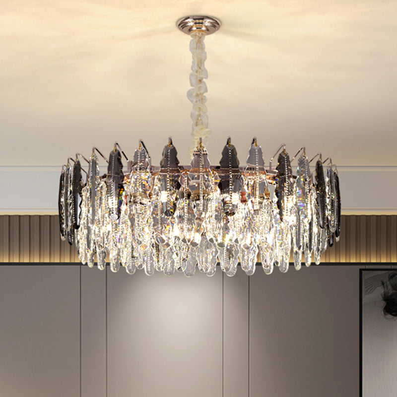 Modern K9 Crystal Leaf Chandelier Pendant Light - Clear Hanging Fixture for Living Room
