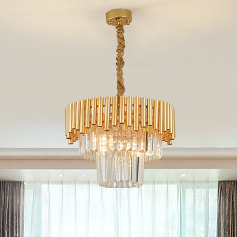 Gold Artistic Crystal Chandelier: Clear Tiered Round Suspension Light for Living Room