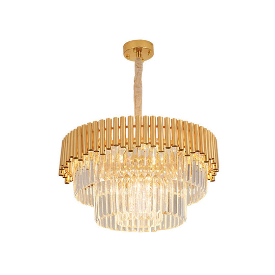 Artistic Crystal Round Chandelier Light In Gold Tiered Suspension For Living Room / 23.5