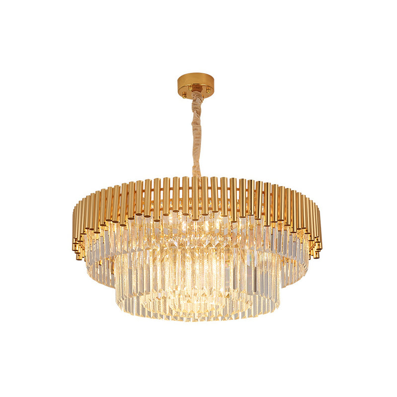 Artistic Crystal Round Chandelier Light In Gold Tiered Suspension For Living Room / 31.5