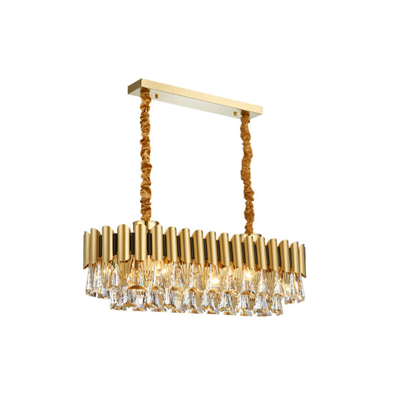 Minimalist Gold Tiered Chandelier With Tri-Prism Crystal - Living Room Pendant Light