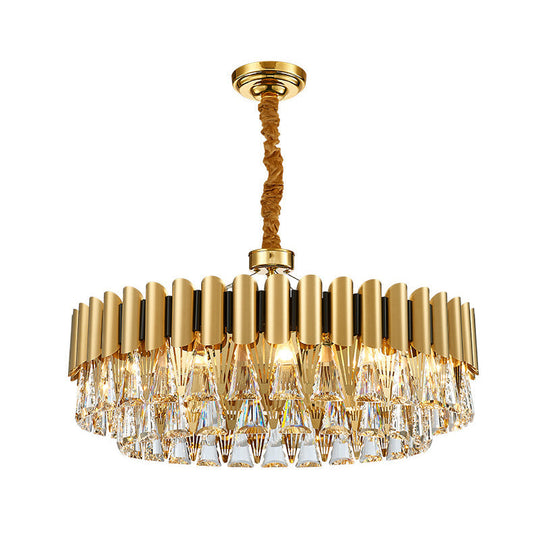 Minimalist Gold Tiered Chandelier With Tri-Prism Crystal - Living Room Pendant Light