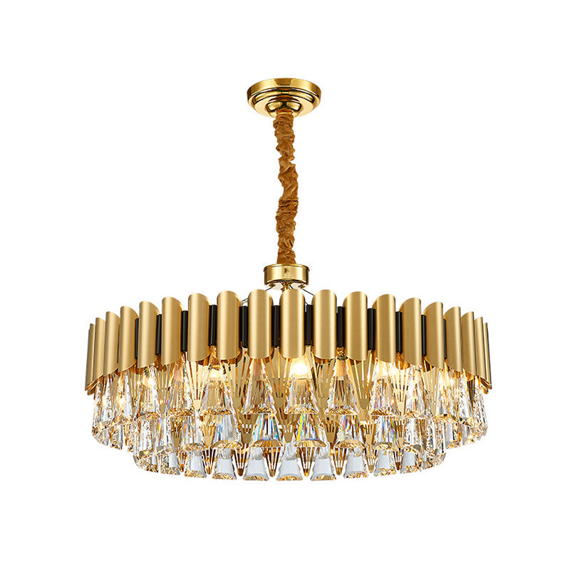 Gold Tiered Chandelier Pendant Light with Minimalist Tri-Prism Crystal for Living Room