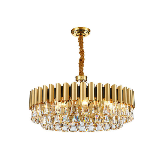 Minimalist Gold Tiered Chandelier With Tri-Prism Crystal - Living Room Pendant Light 8 /