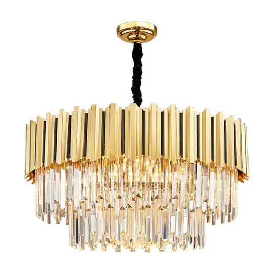 Gold Pendant Light: Elegant Round Tri-Prism Crystal Chandelier