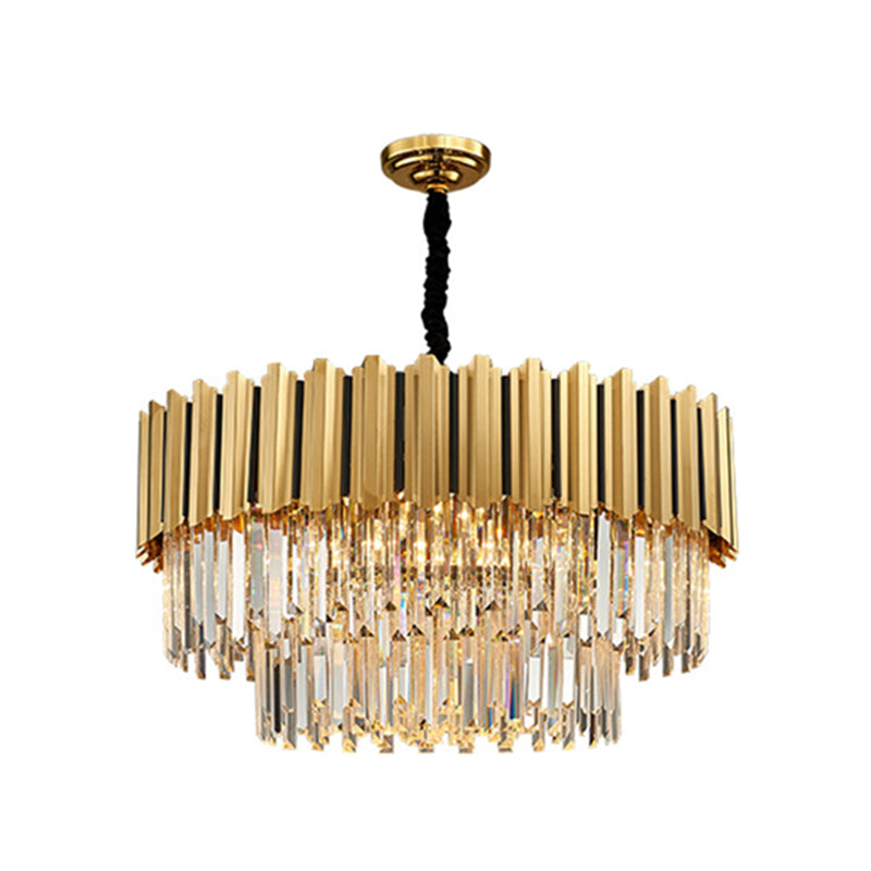 Gold Pendant Light: Elegant Round Tri-Prism Crystal Chandelier