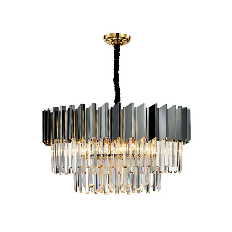 Artistic Black Crystal Chandelier Light For Living Room With Tiered Suspension