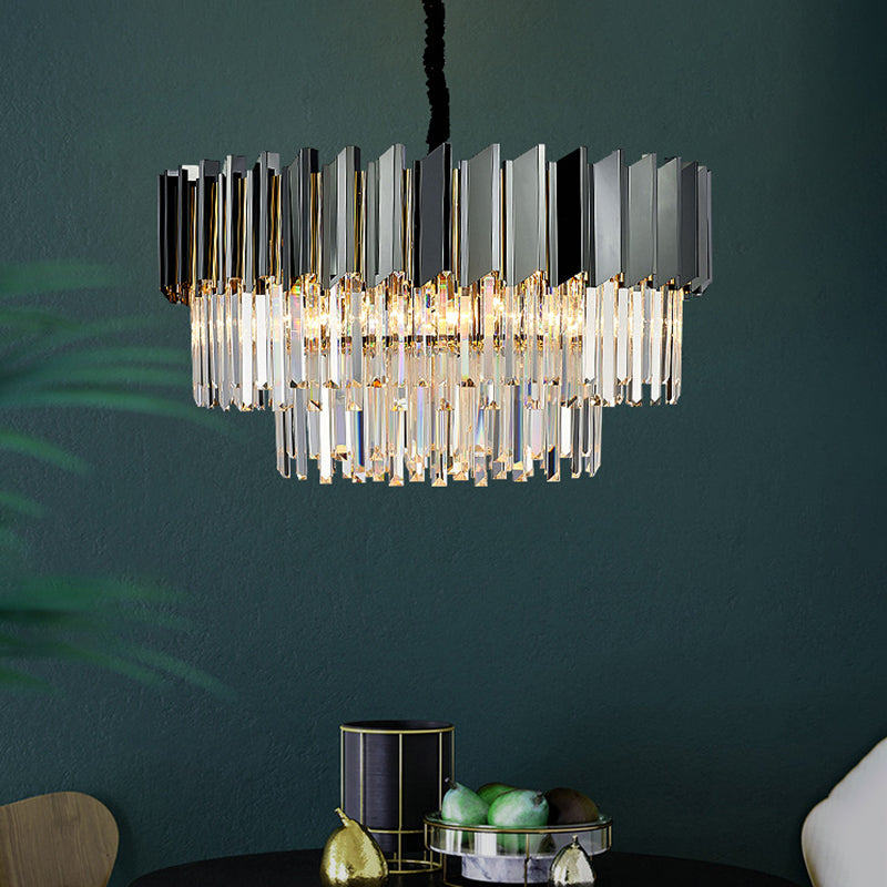 Artistic Black Crystal Chandelier Light For Living Room With Tiered Suspension 8 /