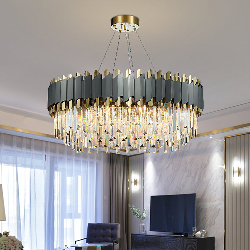 Gold-Black Post-Modern Layered Chandelier Pendant Light With Crystal Accents For Living Room 16 /