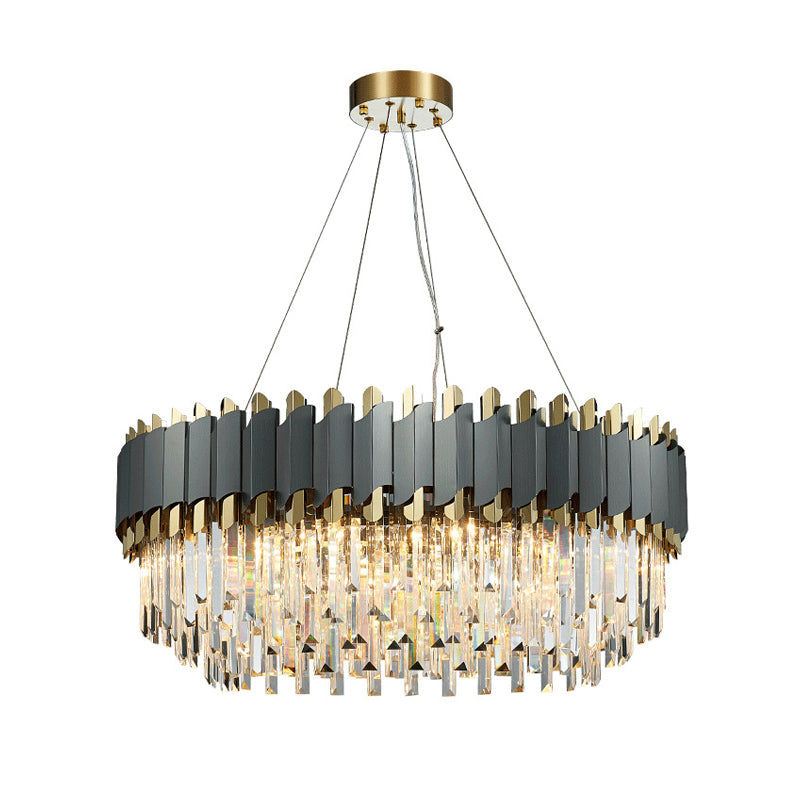 Gold-Black Post-Modern Layered Chandelier Pendant Light With Crystal Accents For Living Room