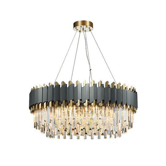 Gold-Black Post-Modern Layered Chandelier Pendant Light With Crystal Accents For Living Room 8 /