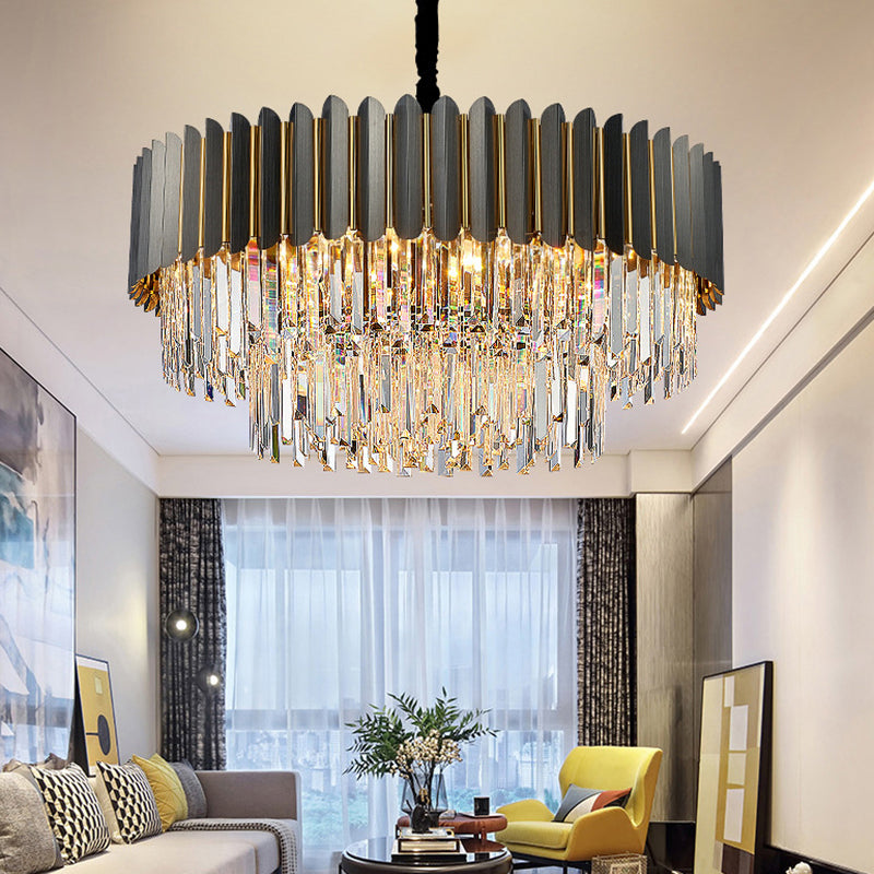 Sleek Tri-Prism Crystal Chandelier Pendant Light In Black For Living Room
