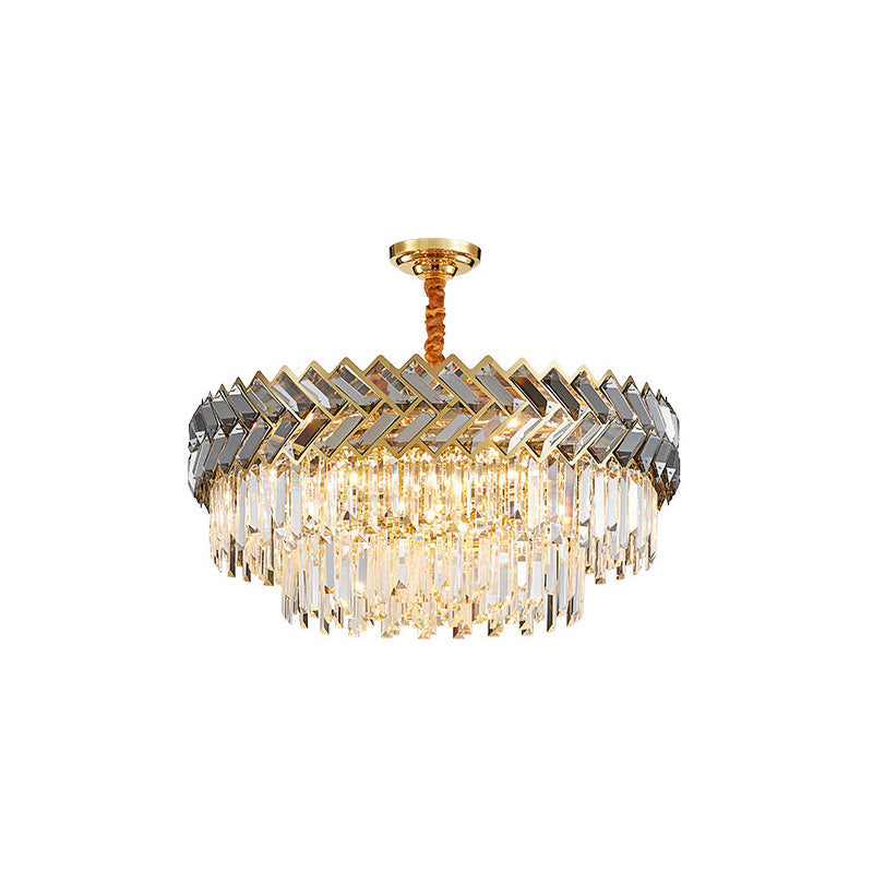 Prismatic Crystal Round Chandelier Light - Stylish Stainless-Steel Suspension Lighting For Living