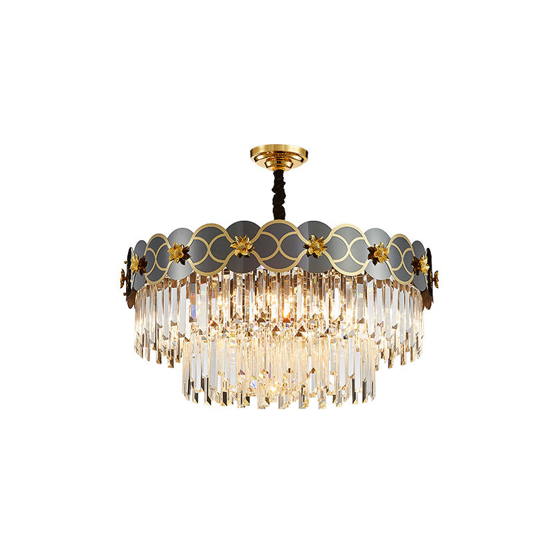 Postmodern Gold-Black Ceiling Chandelier With Crystal Decor - Floral Metallic Lighting Fixture 6 /