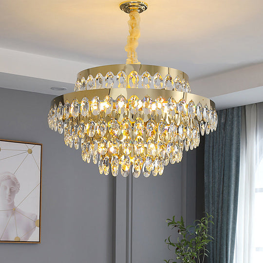 Gold K9 Crystal Chandelier Pendant Light For Living Room - Sleek Multi-Tiered Simplicity / Small