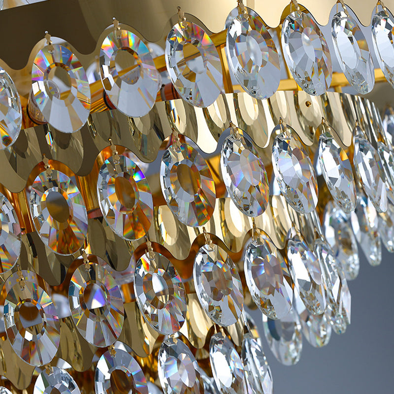 Gold K9 Crystal Chandelier Pendant Light For Living Room - Sleek Multi-Tiered Simplicity