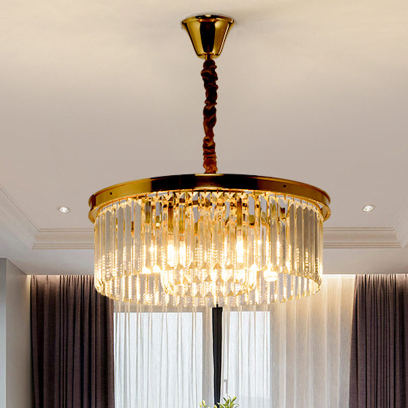 Postmodern K9 Strip Crystal Ceiling Chandelier - Drum Shaped Ideal For Living Room Lighting
