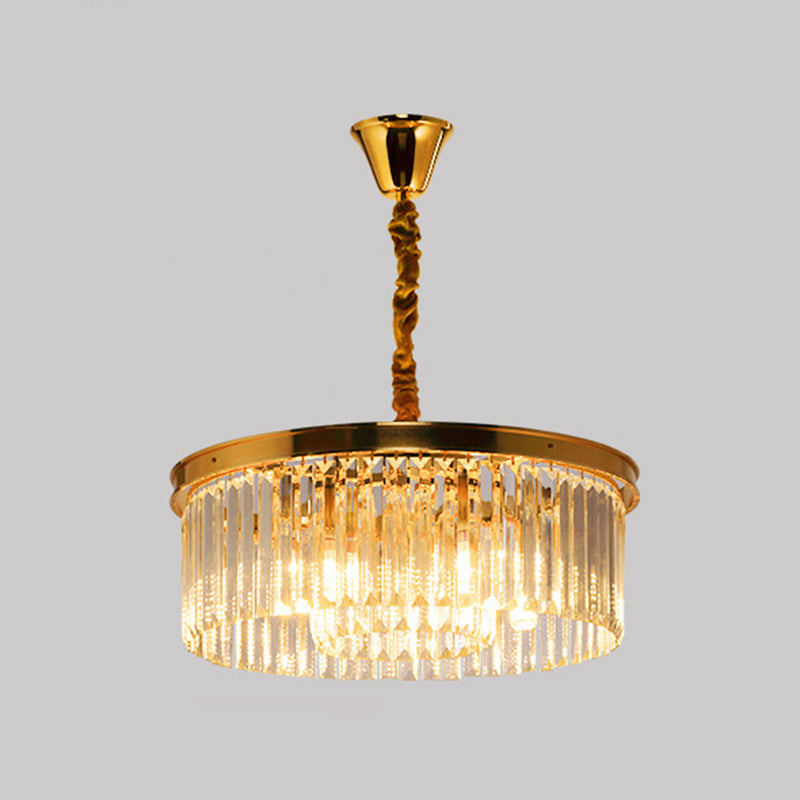 Postmodern K9 Strip Crystal Ceiling Chandelier - Drum Shaped Ideal For Living Room Lighting Gold /