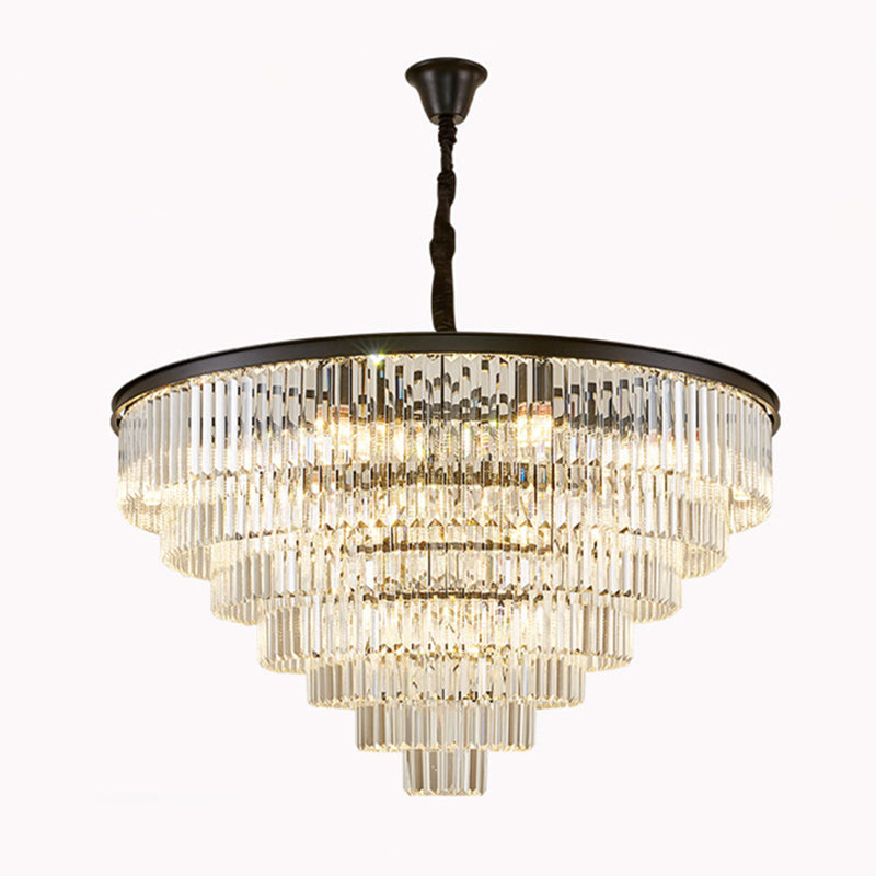 Crystal Simplicity: Tiered Tapered Living Room Chandelier Light - Pendant Fixture Black / 43