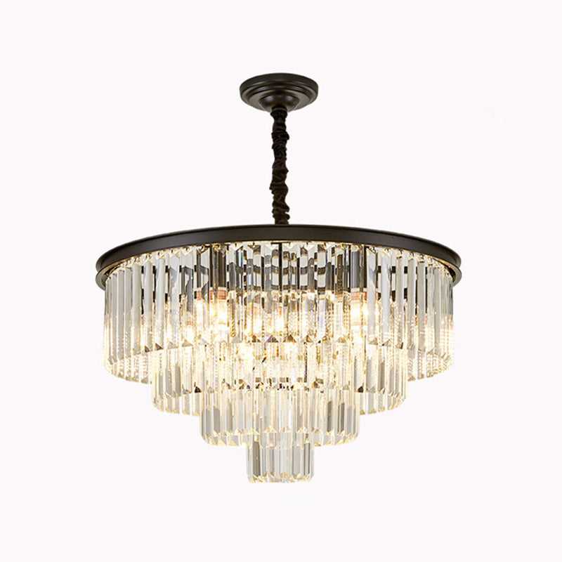 Crystal Simplicity: Tiered Tapered Living Room Chandelier Light - Pendant Fixture Black / 23.5