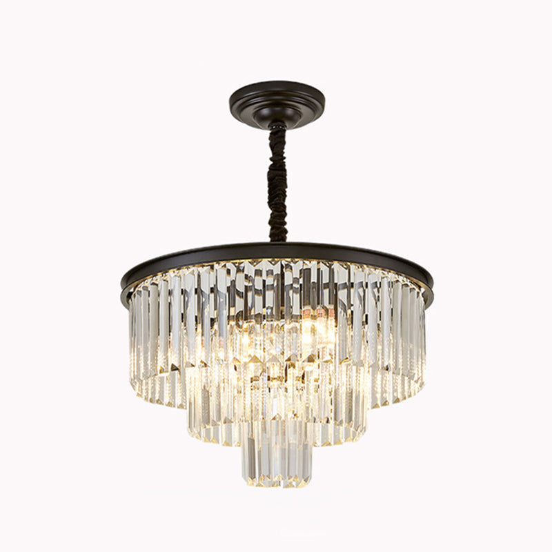 Crystal Simplicity: Tiered Tapered Living Room Chandelier Light - Pendant Fixture Black / 19.5